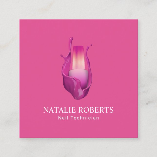 Nail Salon Hot Pink Polish Manicurist Beauty Square Business Card (Front)
