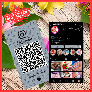Nail Salon Instagram Dusty Blue   Social Media QR Business Card