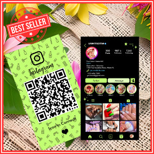 Nail Salon Instagram Lime Green   Social Media QR  Business Card
