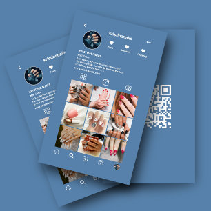 Nail Salon Instagram Photo Collage Dusty Blue  Business Card