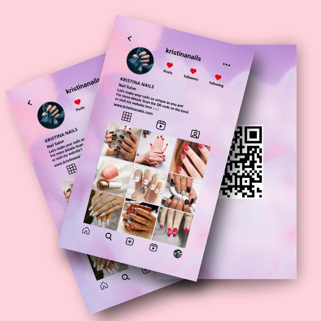Nail Salon Instagram Photo Collage Holographic Business Card (Creator Uploaded)