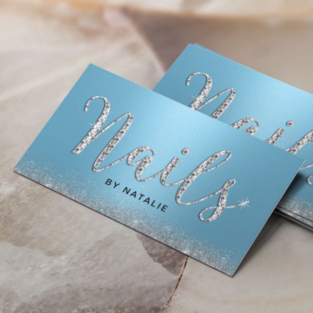 Nail Salon Light Blue Luxury Typography Manicurist Business Card (Creator Uploaded)