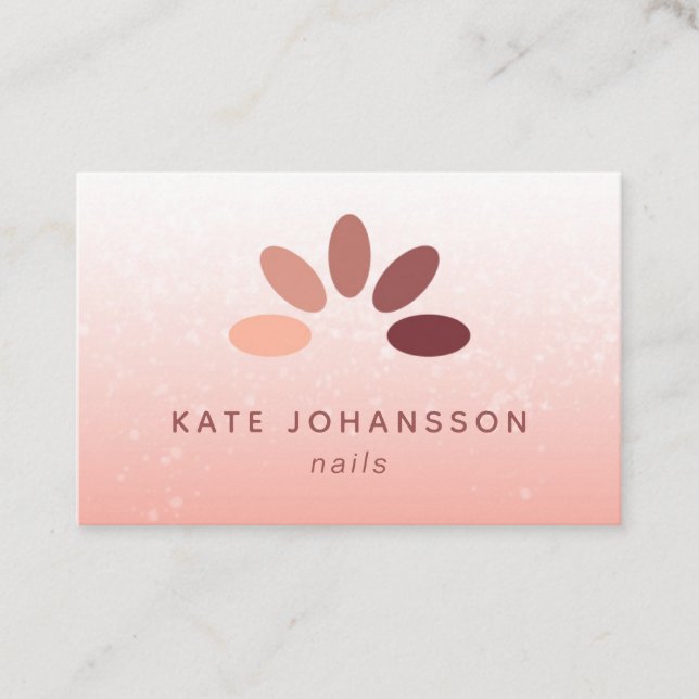 Nail Salon Logo Modern Peach Rosy Manicurist Business Card (Front)