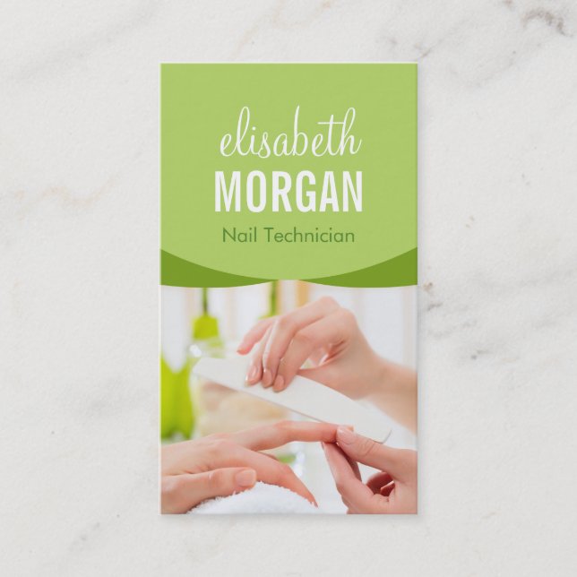 Nail Salon Manicure SPA Nature Green Floral Classy Business Card (Front)