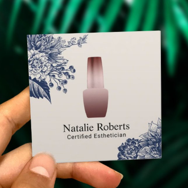 Nail Salon Manicurist Blue Floral Aesthetician Square Business Card (Creator Uploaded)