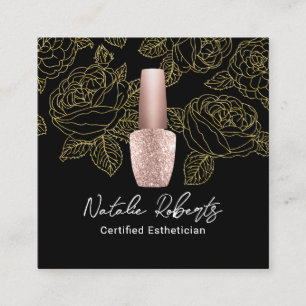 Nail Salon Manicurist Gold Floral Aesthetician  Square Business Card