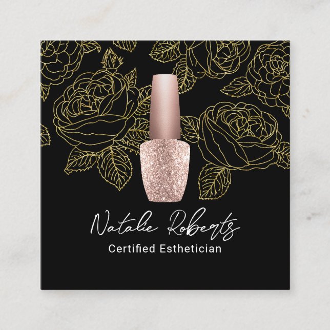 Nail Salon Manicurist Gold Floral Aesthetician  Square Business Card (Front)