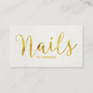Nail Salon Manicurist Gold Script Elegant Linen Business Card