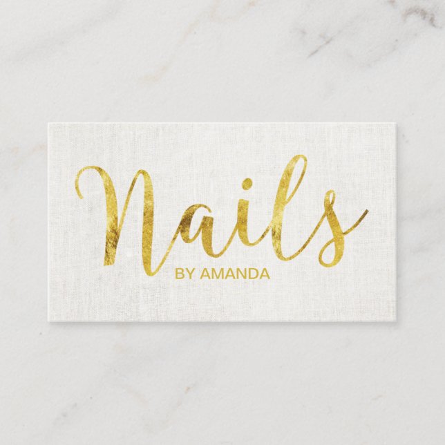 Nail Salon Manicurist Gold Script Elegant Linen Business Card (Front)