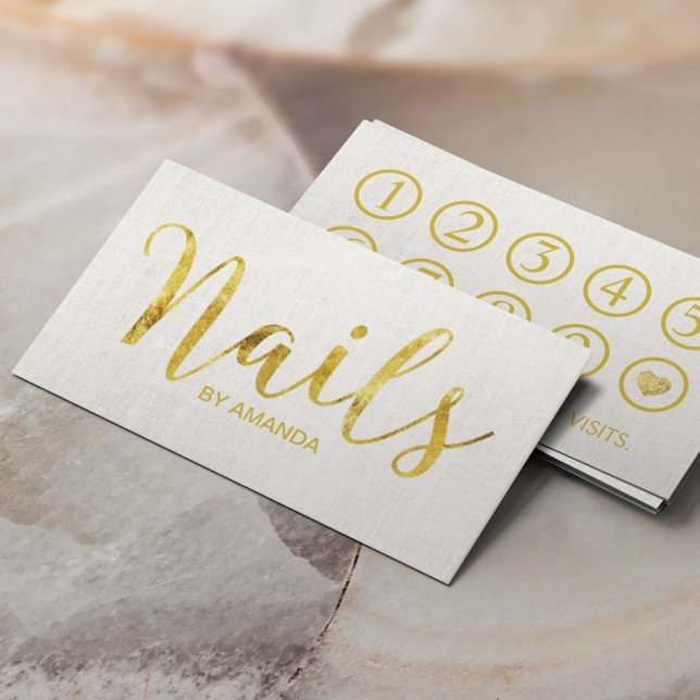 Nail Salon Manicurist Gold Script Loyalty Punch Card (Creator Uploaded)