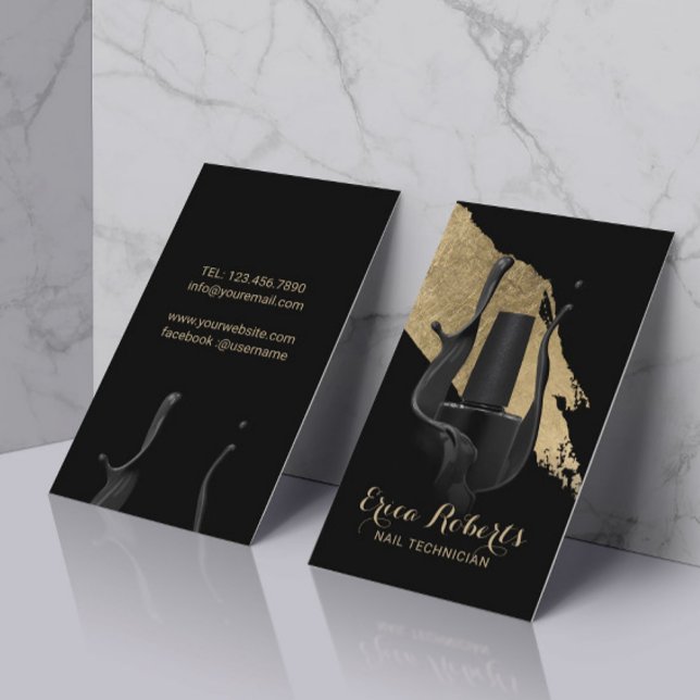 Nail Salon Manicurist Modern Black & Gold Business Card (Creator Uploaded)