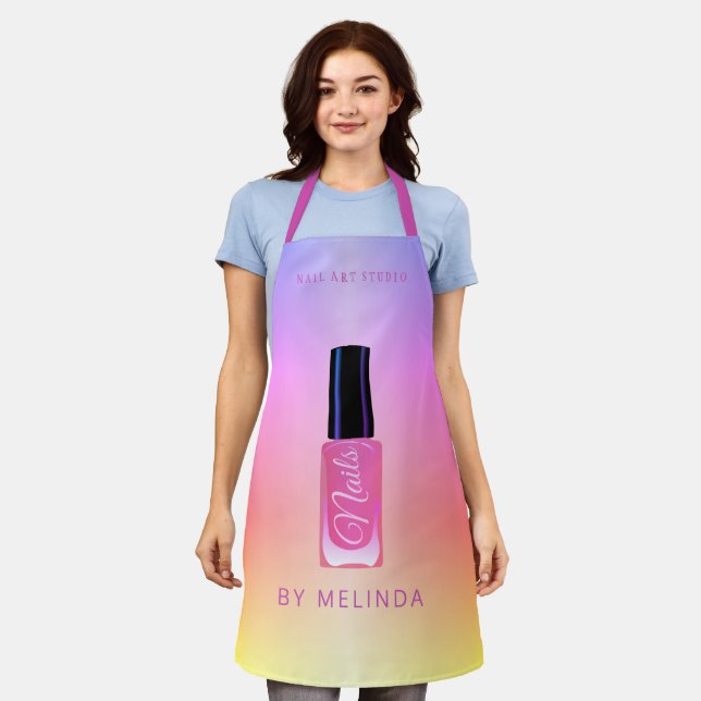 Nail salon manicurist modern polish colourful apron (Worn)
