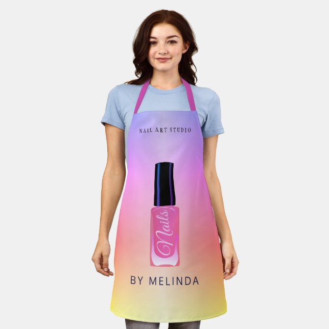 Nail salon manicurist modern polish colourful apron (Worn)