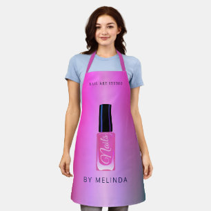 Nail salon manicurist modern polish pink glitter apron