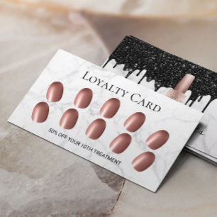 Nail Salon Modern Black Drips Marble Manicure Loyalty Card