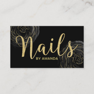 Nail Salon Modern Black & Gold Floral Appointment