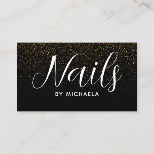 Nail Salon Modern Black Gold Glitter Business Card