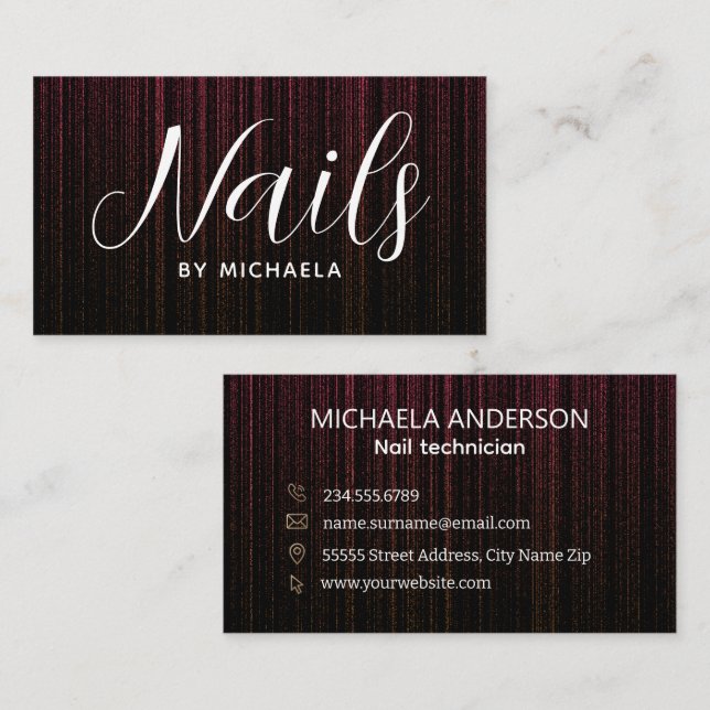 Nail Salon Modern Black Pink  Business Card (Front/Back)