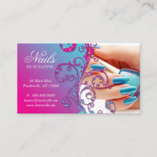 Nail Salon Modern Loyalty Card Glitter Blue Pink