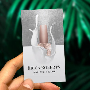 Nail Salon Modern Silver & White Splash Manicurist Business Card