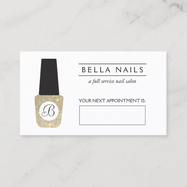 Nail Salon Monogram Gold Glitter Appointment Card (Front)