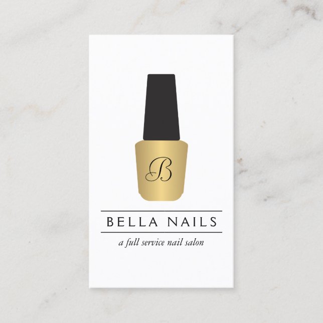Nail Salon Monogram on Faux Gold Nail Polish Business Card (Front)