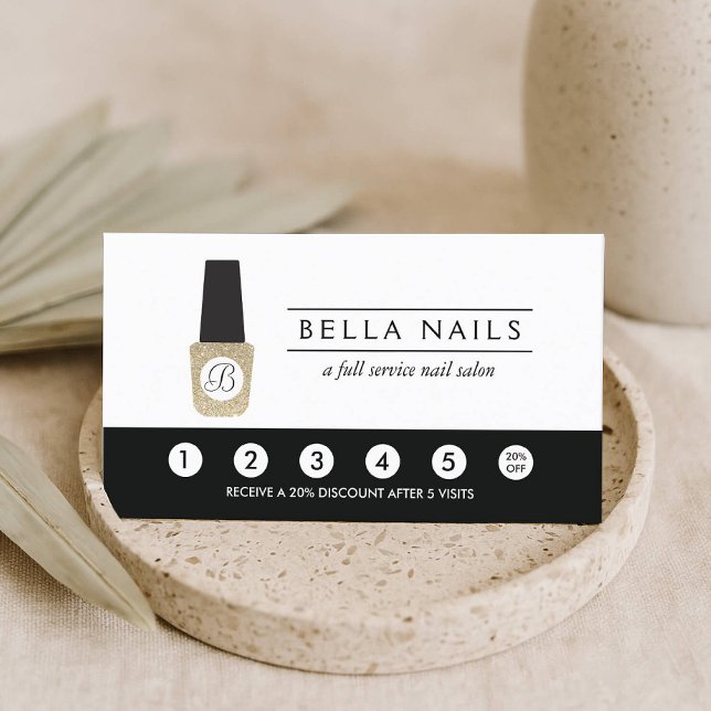 Nail Salon Monogram on Gold Glitter - Loyalty Card (Creator Uploaded)