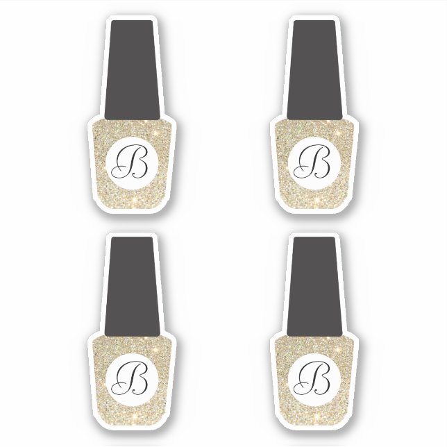 Nail Salon Monogram on Gold Glitter Nail Polish (Front)