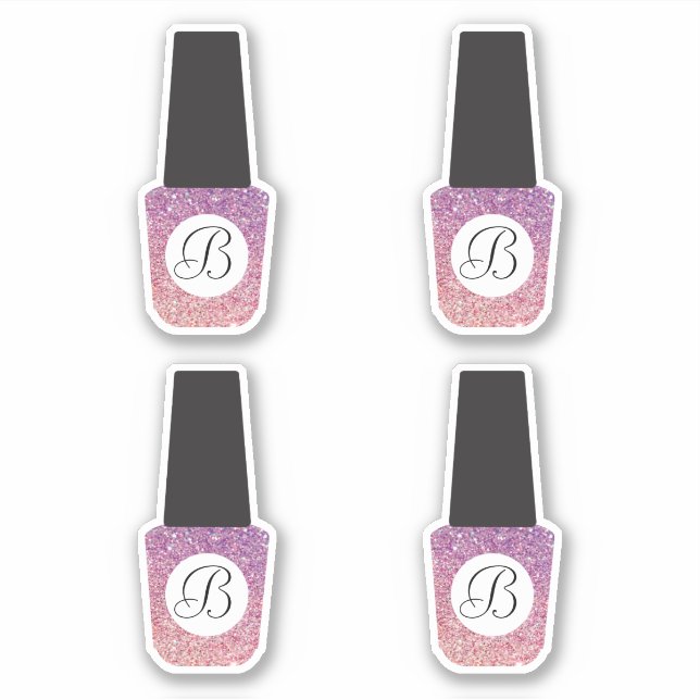Nail Salon Monogram on Purple Glitter Nail Polish (Front)