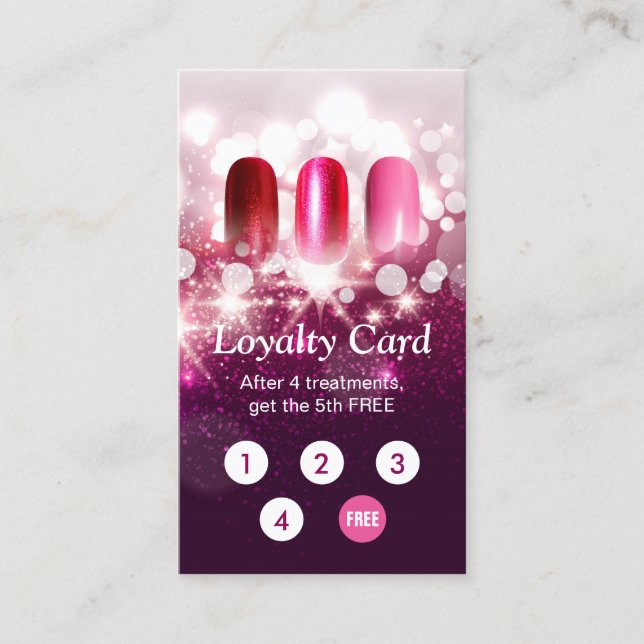 Nail Salon Pink Glitter Loyalty Punch Card (Front)