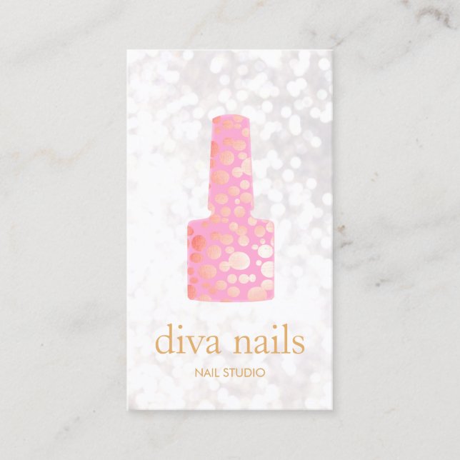 Nail Salon Pink Gold Polish Bottle Manicurist Business Card (Front)