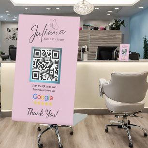 Nail Salon Pink Google Review Pedestal Stand Sign
