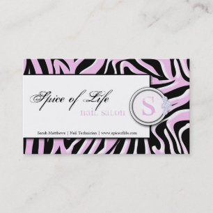 Nail Salon Pink Zebra Print Monogram Business Card