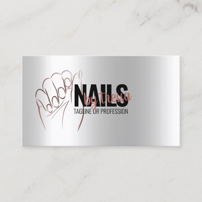 Nail Salon Platinum Glitter + Metallic Rose Gold Business Card (Front)
