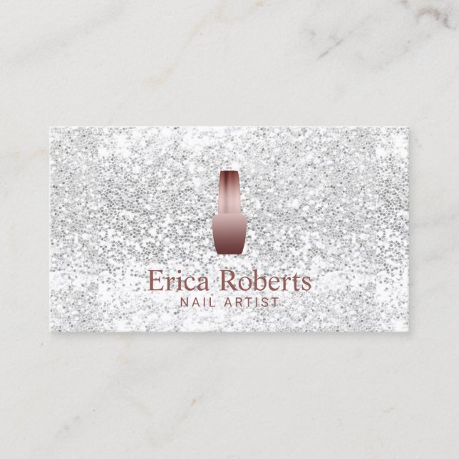 Nail Salon Polish Bottle Modern Silver Sequins Business Card (Front)