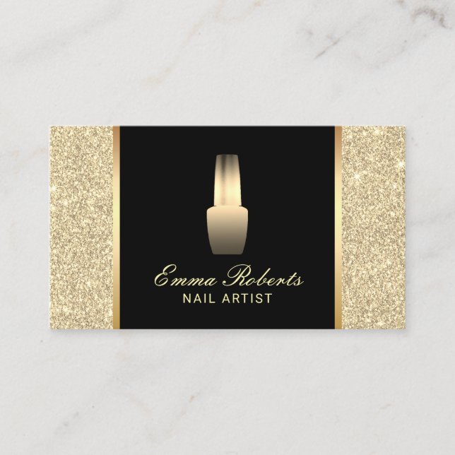 Nail Salon Polish Makeup Artist Gold Glitter Business Card (Front)