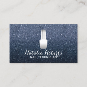Nail Salon Polish Makeup Artist Navy Blue Glitter Business Card