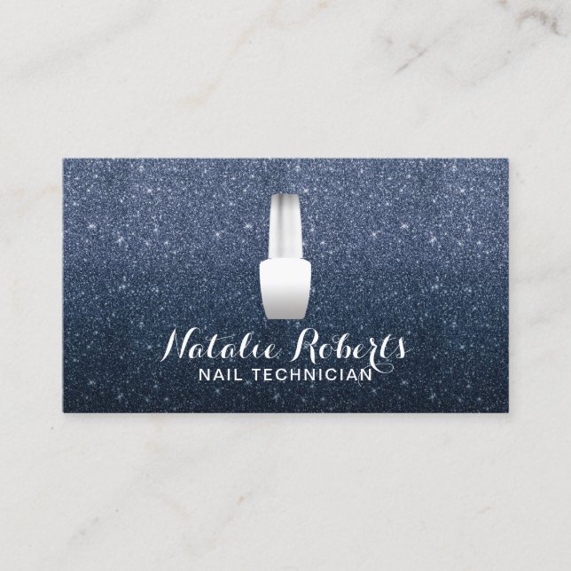 Nail Salon Polish Makeup Artist Navy Blue Glitter Business Card (Front)