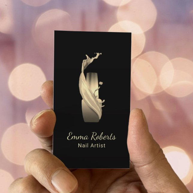 Nail Salon Polish Manicurist Modern Black & Gold Business Card (Creator Uploaded)