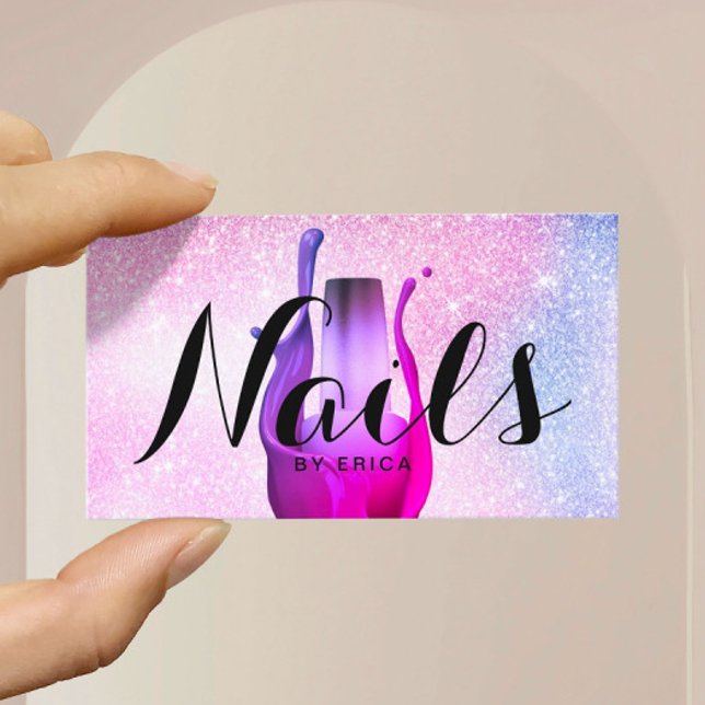 Nail Salon Polish Manicurist Modern Pastel Glitter Business Card (Creator Uploaded)