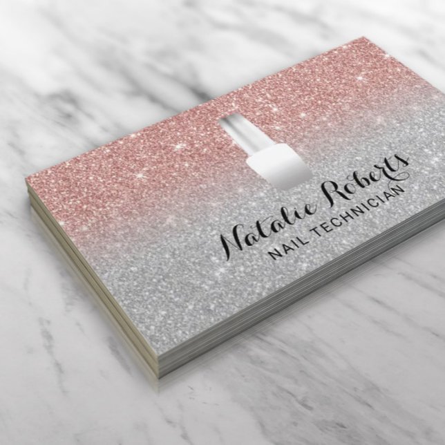 Nail Salon Polish Manicurist Rose Gold Silver Business Card (Creator Uploaded)