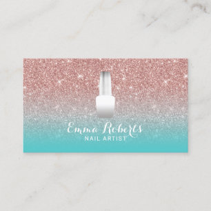 Nail Salon Polish Manicurist Rose Gold Turquoise Business Card