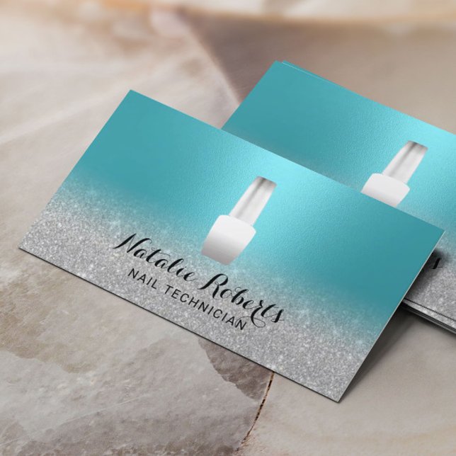 Nail Salon Polish Manicurist Turquoise & Silver Business Card (Creator Uploaded)