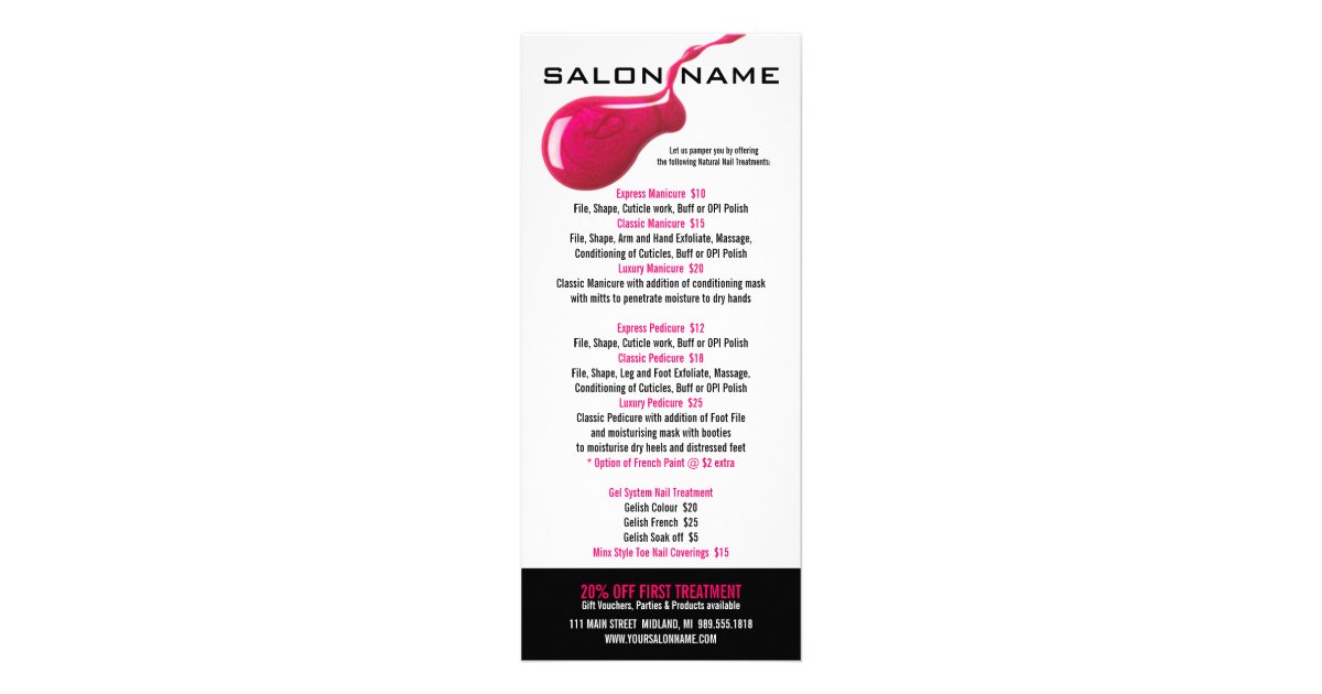 nail price list template nail salon price list rack cards zazzle co uk nail price list template nail salon price list rack cards zazzle co uk