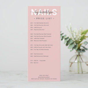 Nail Salon Price List Services Menu Invitation
