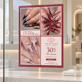 Nail Salon Promotion Blush Burgundy Editorial Window Cling