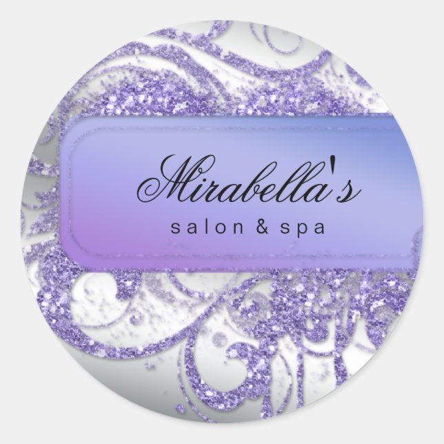 Nail Salon Purple Glitter Elegant Bling Classic Round Sticker (Front)