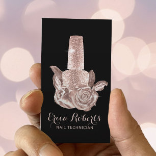 Nail Salon Rose Gold Floral Polish Manicurist Business Card