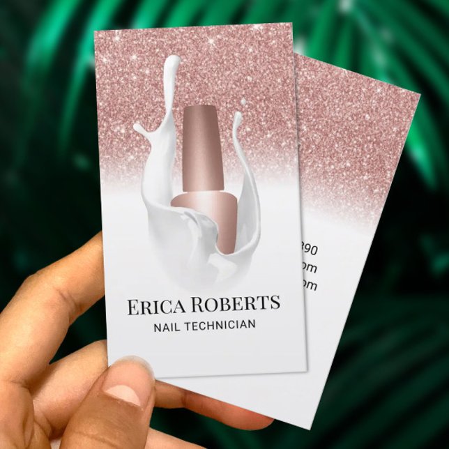 Nail Salon Rose Gold White Splash Makeup Artist  Business Card (Creator Uploaded)