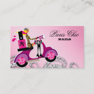 Nail Salon Scooter Girl Glitter Polish Swirls Business Card